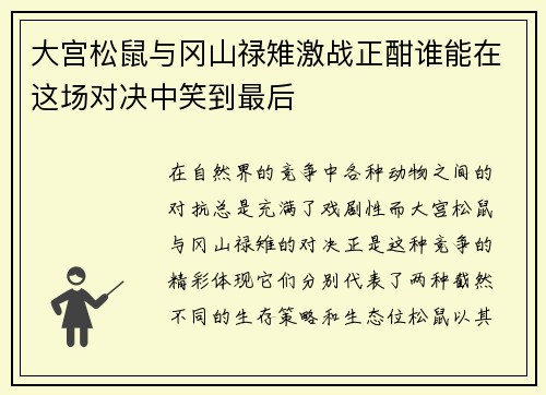 大宫松鼠与冈山禄雉激战正酣谁能在这场对决中笑到最后
